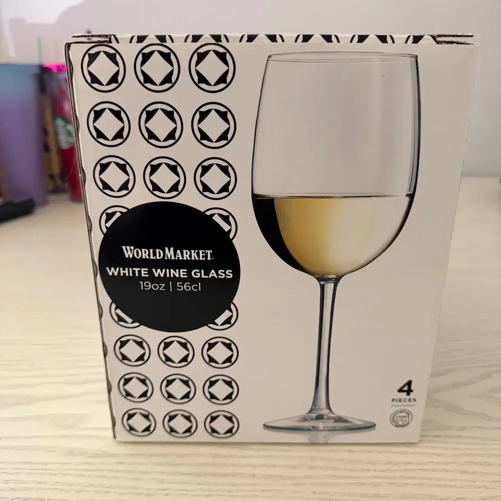 World Market White Wine Glasses Set of 4 NEW 19 Ounce